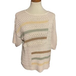 Vintage Shapely Knits Women Knitted Top Short Sleeve Blouse Multicolor Size Medi